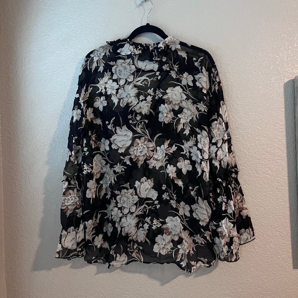 The Kooples Paris Viscose Floral Sheer Blouse Top Ruffle Bell Sleeve 1 Small - Picture 9 of 9
